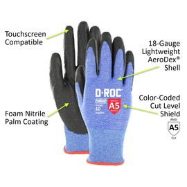 MAGID ANSI A5 D-ROC AeroDex 18-Gauge Work Gloves, 12 Pairs, Foam Nitrile Coated, Size 12/3XL, Blue
