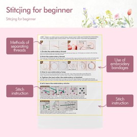 Embroidery Kit for Beginners,Adults DIY Starter Kit,Cross Stitching Kits with Flower Stamped Patterns,Hoop,Tools,Colorful Threads with Needles,Step by Step Instructions,Hand Craft Lover Gift