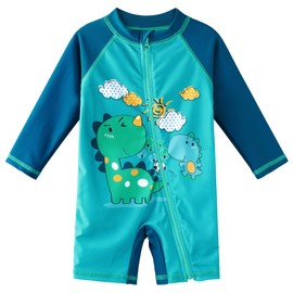 XFGIRLS - Traje de baño para bebé y niño, protección solar UPF 50+, una pieza para playa, Fullzipper Darkgreendinosaurio, 5-6 Años