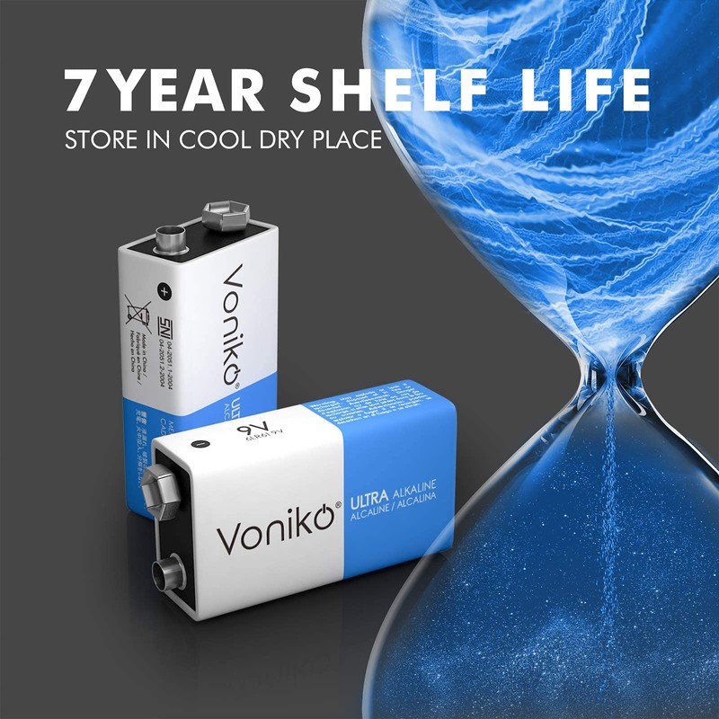 Voniko 9V Batteries - Alkaline 9V Battery 2 Pack -