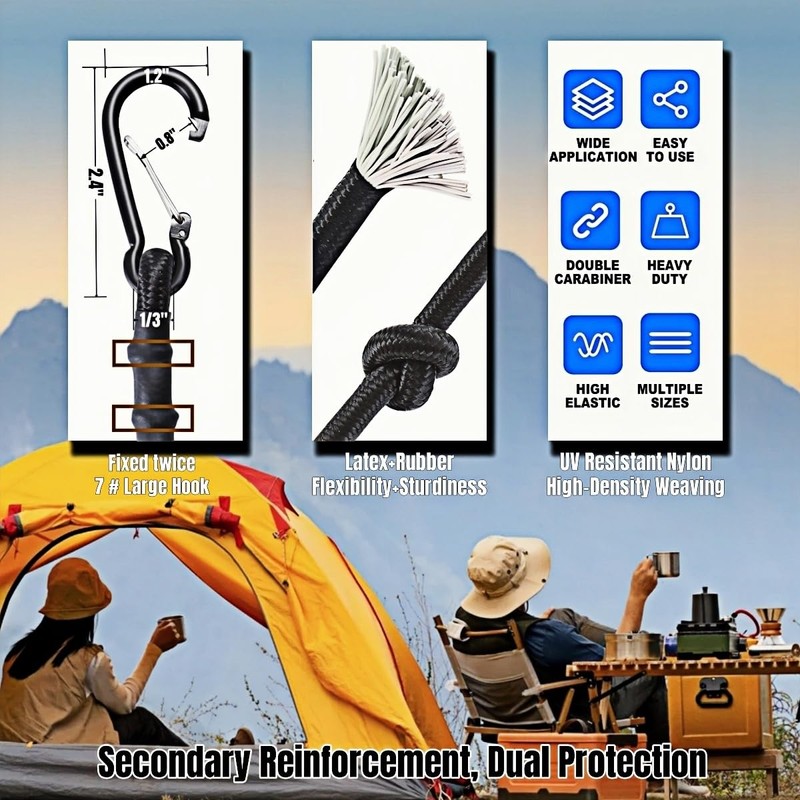 Carabiner Bungee Cords 2 ft Bungie Strap with Clips for