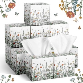 Fourluoo 12 Pack Fall Floral Facial Tissues Cube Boxes 600 Sheets 3 Ply Small Square Wildflower Face Tissues Bulk for Autumn Christmas Car Bedroom Supplies