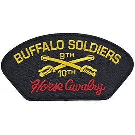 Buffalo Soldiers 9TH and 10TH Horse Cavalry with Swords Patch - Yellow and Red on Black Background - Veteran Owned Business