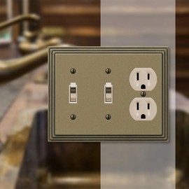 Amerelle Steps Double Toggle/Single Duplex Cast Metal Wallplate in Rustic Brass