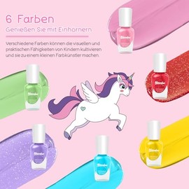 Aieenjor Nagellack f√ºr Kinder - Ungiftig, Wasserbasiert, Schnell Trocknend, Peel-off - 6 Farben Regenbogen Party Favors f√ºr Make-up Ab 3 Jahren