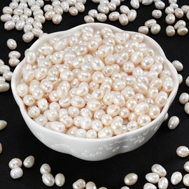 CREATZONE - 80 abalorio de perlas naturales de agua dulce de 8 a 9 mm, perlas blancas ovaladas de arroz auténticas, perlas cultivadas reales para hacer joyas, agujero: 0,7 mm