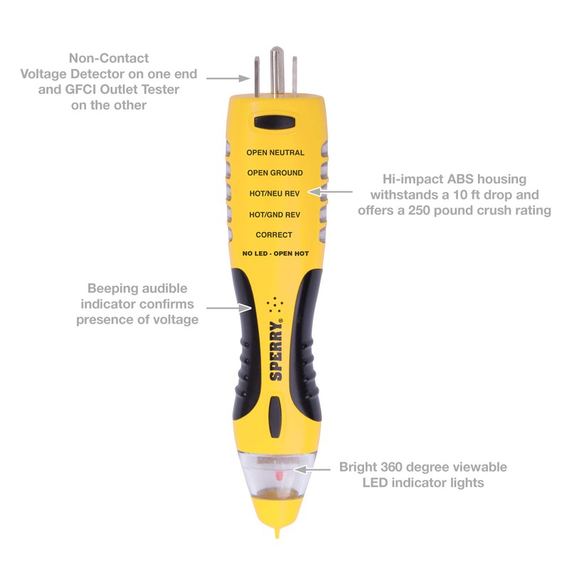 Sperry Instruments VD7504GFI DualCheck 2-in-1 Non-Contact Voltage Detector + GFCI
