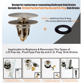 Artiwell Universal Bathroom Sink Drain Stopper, Fits Most Pop-Up Drains for Vessel Sink Lavatory Vanity, Sink Drain Strainer with Detachable Hair Catcher, Tested by Plumber in US (Brushed Nickel)