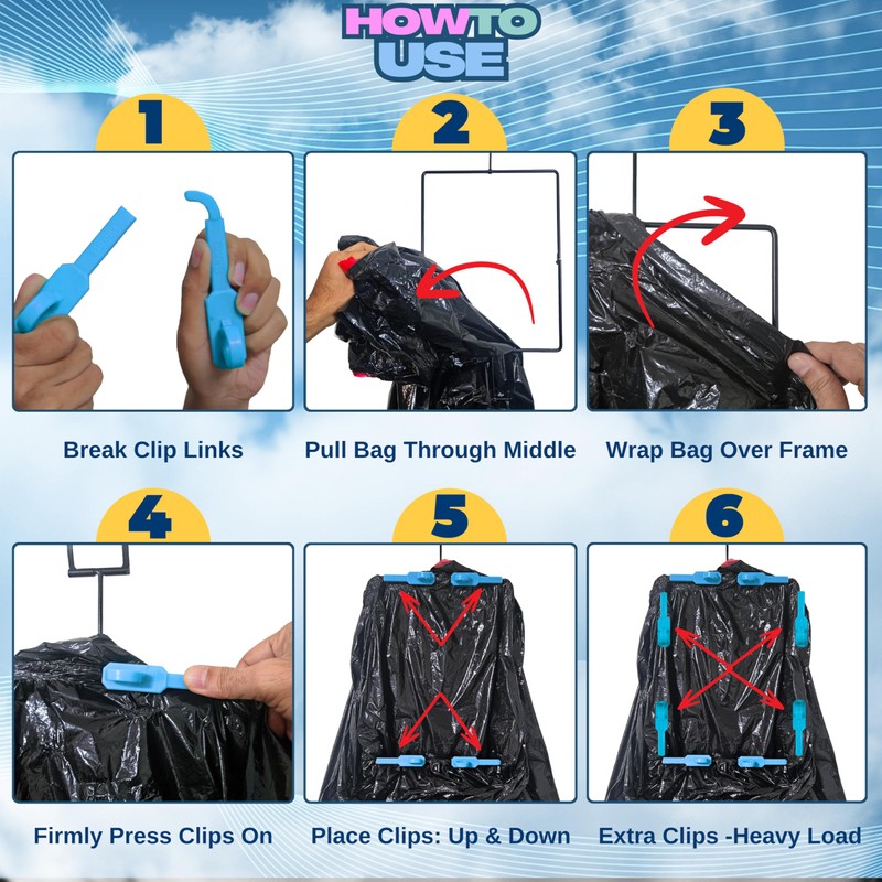 Portable Trash Bag Holder Stand For 20-33+ Gallon Liners 16x17in