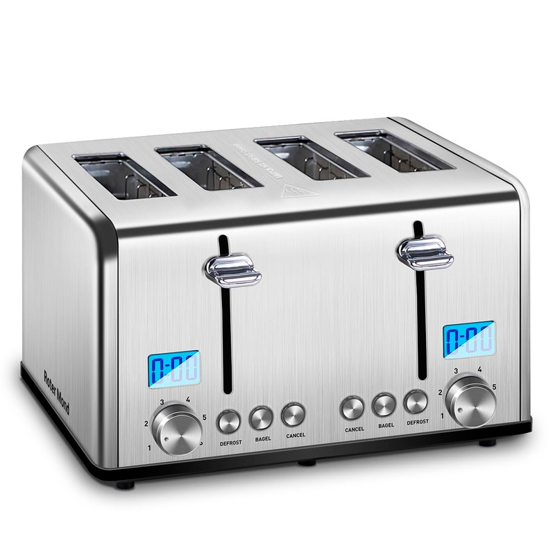 Roter Mond Countdown Stainless Steel 4 Slice Toaster with Bagel,