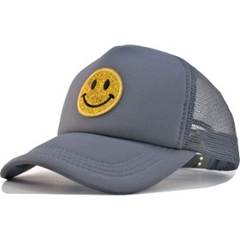 YEANIY Smiley Face Foam Trucker Hat,Light Weight Snapback Back Mesh Baseball Cap-Dark Grey