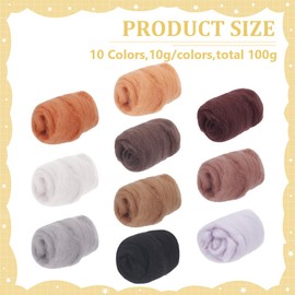 WEBEEDY 10 Pack Needle Felting Wool 10 Dark Colors Nature Soft Wool Yarn Roving Felt Fiber Supplies for Needle Felting, Hand Spinning, Weaving and DIY Craft Materials Home Decor, 100g