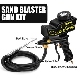 NANPU Air Sand Blaster Gun with Siphon & Gravity Feed for Air Compressor, Ceramic Nozzle, Metal Body, Paint/Rust Remover for Metal, Wood & Glass Etching, for Aluminum/Sand/Walnut Shells/Soda Blasting