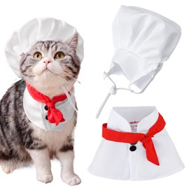 Pet Chef Hat, White Pet Hat Chef Appearance Pet Clothing, Adjustable Cooking Chef Cap and Cloak Shirt Costume Set, Pet Headwear and Clothes Apparel Accessories for Pet Supplies
