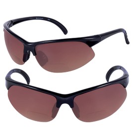 Mass Vision 2 Pair of Bifocal Sport Wrap Reading Sunglasses, Outdoor Sun Readers for Men and Women (High Definition Amber, 2.5, multiplier_x)