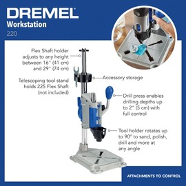 Dremel Drill Press Rotary Tool Workstation Stand with Wrench - Mini Portable Press & Tool Holder - 2 Inch Depth- Ideal for Drilling Perpendicular and Angled Holes - 220-01
