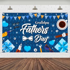 Wollmix Happy Grandpa Fathers Day Banner Decorations Gift from Kids Granddaughter Best Grandpa Ever Blue Plaid Backdrops Party Supplies Family Photo Booth Props Sign 70.8x43.3 Inch