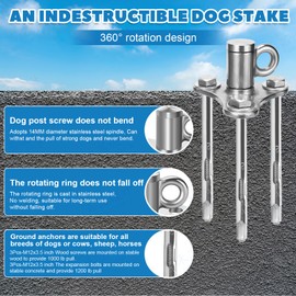 iklekione Dog Tie Out Stake,304 Stainless Steel Dog Anchor,360° Swivel Dog Stake-No Tangle, for Large Dogs up to 220 lbs,It Can Be Installed On The Wall Or Concrete Floor