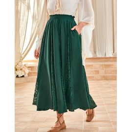 Long Skirts for Women High Waisted Lace Ruffle A Line Renaissance Skirts Green M