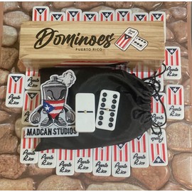 Puerto Rico Dominoes Set, Puerto Rican Domino Game Set, Boricua Style Accessories Double six Large Size Dominos with Puerto Rico Flags