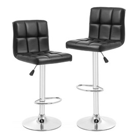 24/7 Shop At Home Leila Modern Faux Leather Adjustable Height Swivel Bar Stools, Counter Height Chairs with Low Back (Set of 2) for Kitchen Island, Breakfast Nook, Dining Room - Color: Black