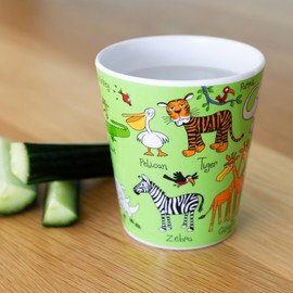 Tyrrell Katz Kids Jungle Printed Beaker in Green - Dishwasher Safe Children’s Drinking Cup Everyday Melamine Tableware - 8 x 7 cm