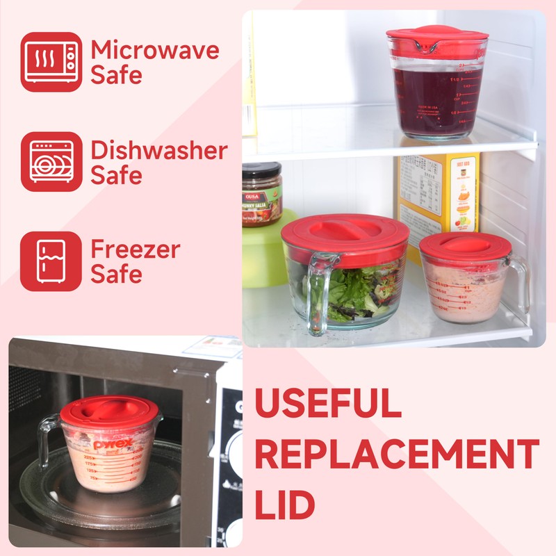 4 Pack Silicone Replacement Lids, Respectively Fits Pyrex 1-Cup, 2-Cup,