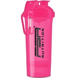 FSA Nutrition Protein Shaker with Powder Compartment for Creamy Shakes with Strainer Insert and Container, BPA-Free and Leak-Proof Pink