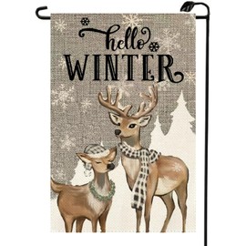 Reindeer Hello Winter Garden Flag 12x18 Inch Vertical Double Sided Seasonal Snowflake Small Flags Farmhouse Outside Decoration For Yard DJ04