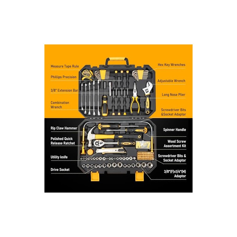 KOOPOOL Tool Set, Tool Box Kit for Mechanic and Car,