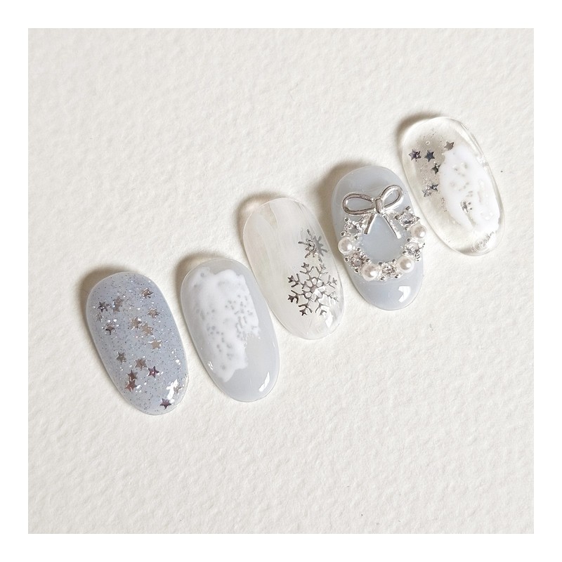 Snow&Star Handmade Nail Tips - Almond Midi / 눈&별 수제네일팁