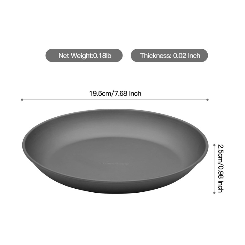 MAXCOOK 2 pcs Titanium Camping Plate Dishes,7.68 Inch Ultralight Durable