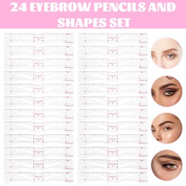 24 Pieces Eyebrow Stencils Women's Set, Reusable Eyebrow Stencils, Eyebrow Ruler with 1 Brush, 1 Eyebrow Razor and 2 Eyebrow Pencils, Ideal for Various Makeup Looks