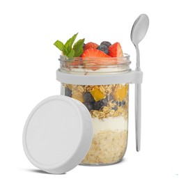 JoyJolt 3-Pack Glass Overnight Oats Jars with Lids and Spoons Set (16 oz), Mason Jars for Overnight Oats, Chia Pudding Jars with Lids - BPA-Free, Leak Proof Small Containers for Meal Prep