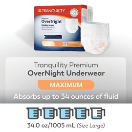 TRANQUILITY Tranquility Premium Overnight Disposable Absorbent Underwear (12 Count) - 2XL, 62-80 in. Waist - Maximum Absorbency, All-Night Sleep, Breathable Comfort, Adult Diapers