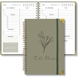 BIROYAL Undated Diary 2025 A5 | 120-Day Planner for Tasks & Notes | To Do List Book | Spiral Pad Daily & Weekly Planner Hard Cover - for Office, School & Organiser | Green Plants