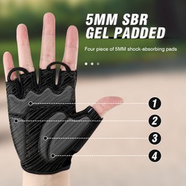 HTZPLOO Bike Gloves Cycling Gloves Biking Gloves for Men Women with Anti-Slip Shock-Absorbing Pad,Light Weight,Nice Fit,Half Finger Bicycle Gloves (Deep Black, Medium)