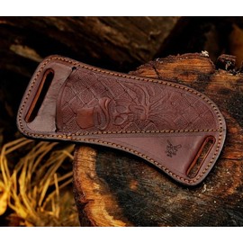 ADAM KNIVES Leather Knife Sheath For Belt, Slanted Pancake Sheath, Tooled Leather Sheath, Beautiful Cow Boy Bull Cutter Knife Leather Cover 100% Real Leather (Skull Sheath)