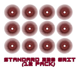 Dedeco Sunburst Radial Bristle Discs 12-Pack - 3" Curved - 3/8" Arbor - Red 220 Grit (Standard) - Aluminum Oxide for Polishing & Finishing