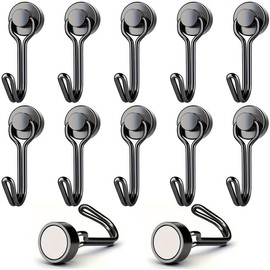 Ronoza Pack of 10 Magnetic Hooks, Extra Strong, Neodymium Magnets Hooks, 20 mm, Magnetic Hooks, Max Load Capacity 15 kg, Suitable for Barbecues, Kitchen, Gadgets, Lockers, Office, Refrigerators