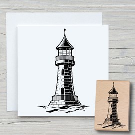 Newstamps Lighthouse 02 Large Wooden & Rubber Stamp for Cards and Gifts, Wooden Stamp for Water, Maritime & Sea, Scrapbook, Textile Stamp, Decoration, Children