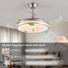 YIHANTLZ Smart Ceiling Fan Light with Remote, 36W LED 3 Color Temperatures(3000K-6000K), 6-Speed Quiet Reversible Blades for Bedroom, Wi-Fi Control, Summer & Winter Mode (2T)