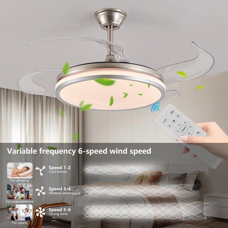 YIHANTLZ Smart Ceiling Fan Light with Remote, 36W LED 3