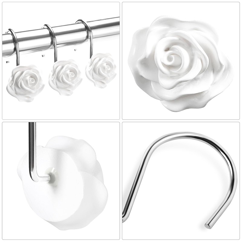 Litabel Rose Shower Curtain Hooks 12PCS,Rose Home Decorative Shower Curtain
