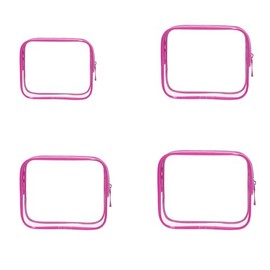4 PCS Pink Travel Toiletries Bags Clear Makeup Bags PVC Portable Travel Toiletries Bag for Bathroom, Vacation, 4 Sizes
