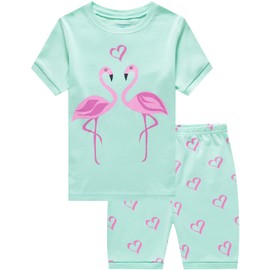 Popshion Pajamas for Girls Short Sets Kids 100% Cotton Flamingos Sleepwear Toddler Pjs Summer Clothes Shirts(Flamingos-6101 3T)