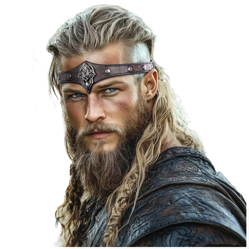 L'VOW Viking Leather Headpiece Medieval Adjustable LARP Headband Pirate Cosplay