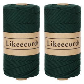 Likeecords - 2 madejas de 100% algodón, cordón de ganchillo, 2 mm x 170 m, cordón de macramé, hilo de ganchillo, cuerda de macramé, regalo para tejer, color verde oscuro