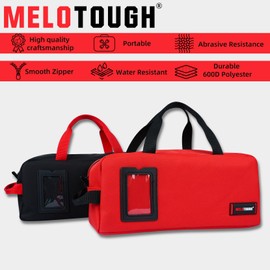 MELOTOUGH Canvas Tool Bags 14 Inch Tool Tote Bag with Zipper Heavy Duty Portable Tool Bag Organizer for Electrician,Technician,Mechanic(Black&Red)