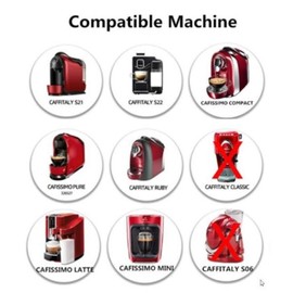 Yctze Reusable Coffee Filter Set for Caffitaly - 3 Filter Cups, Brush and Spoon - Food Grade Material, Easy to Clean, Refillable, Basket Shape, 3 Count